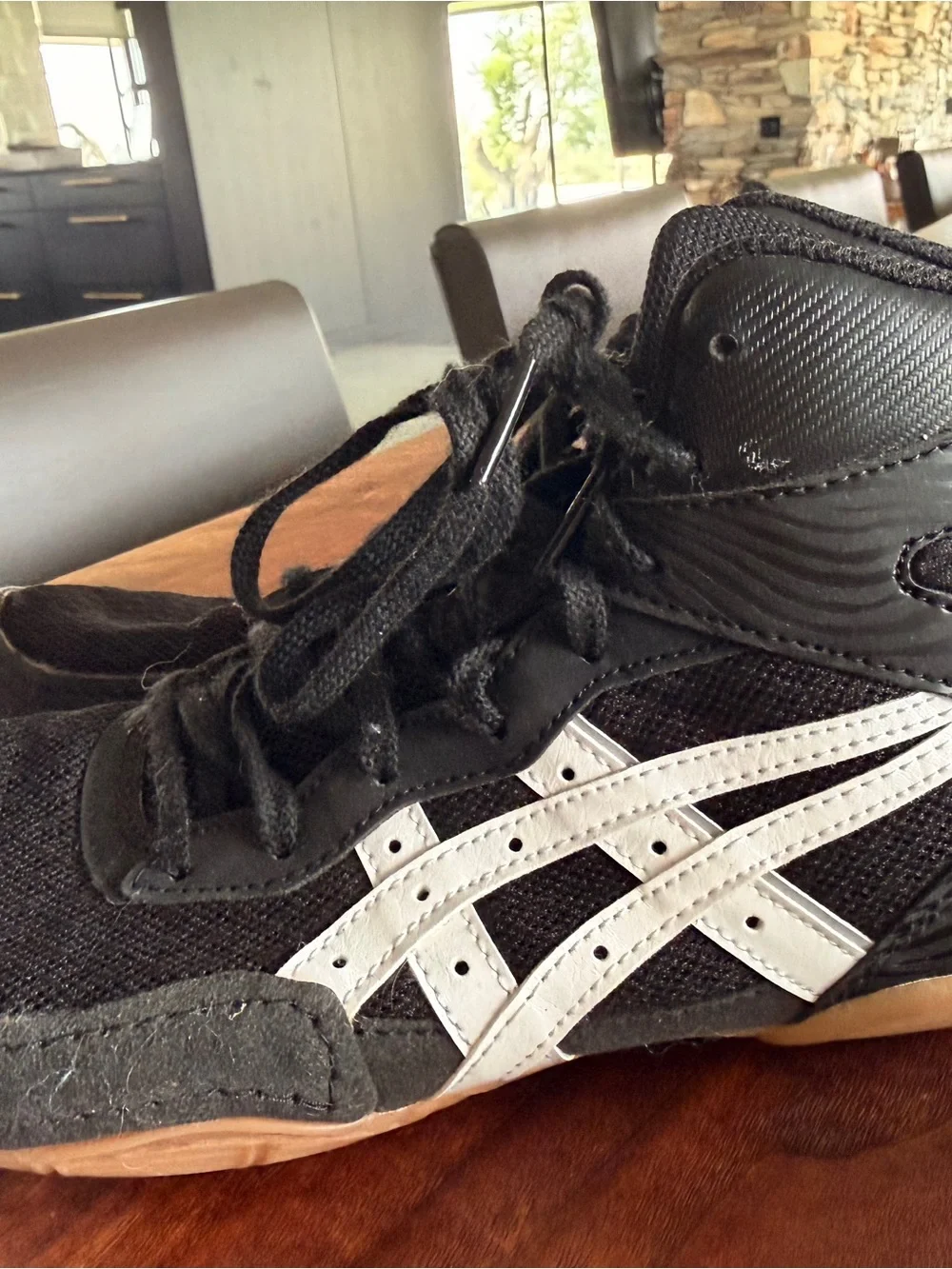 Asics Black and White High-Top Wrestling Shoes